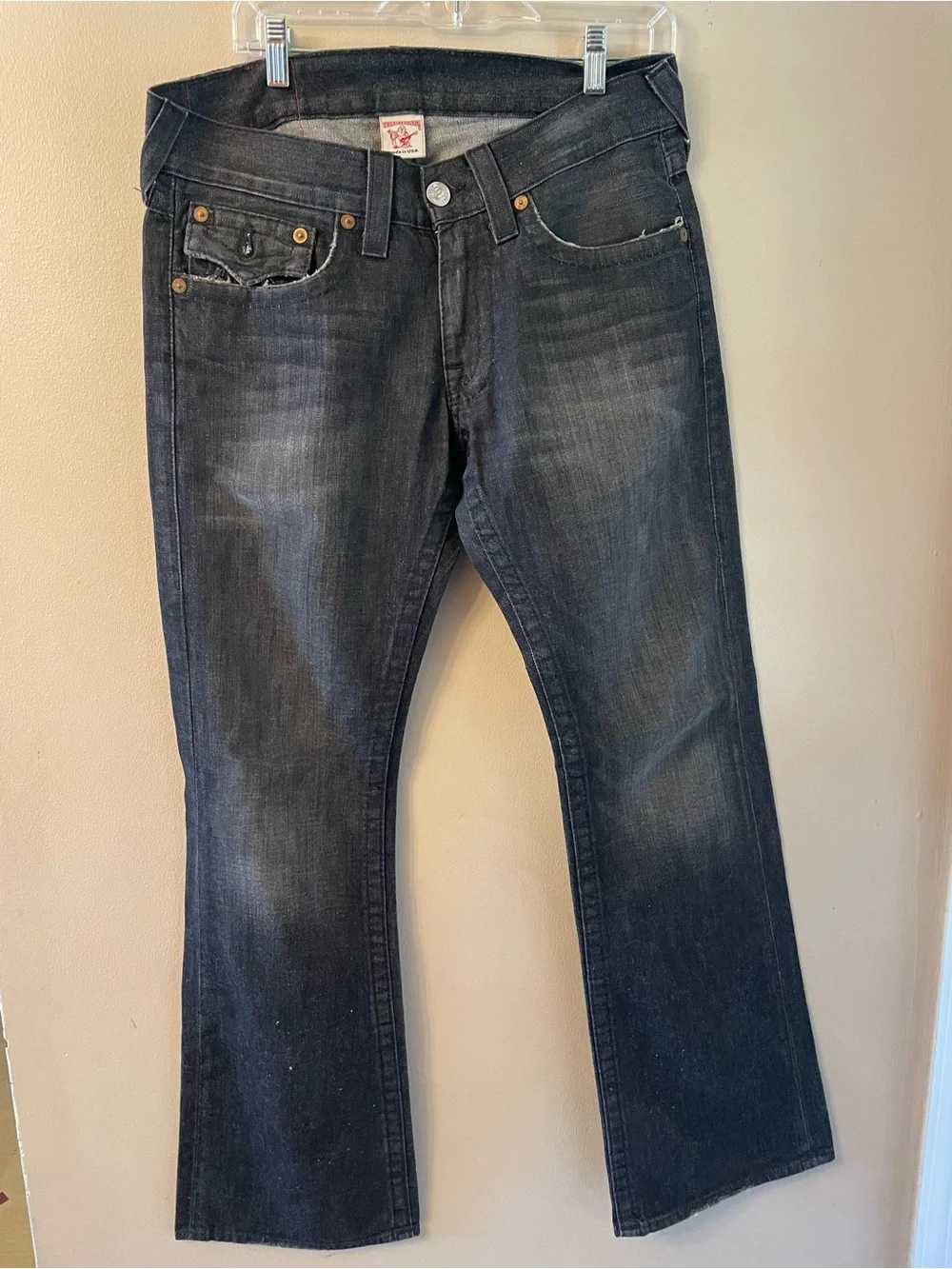 Vintage True Religion Men's Dark Wash Straight-Leg Jeans - Classic Black Denim